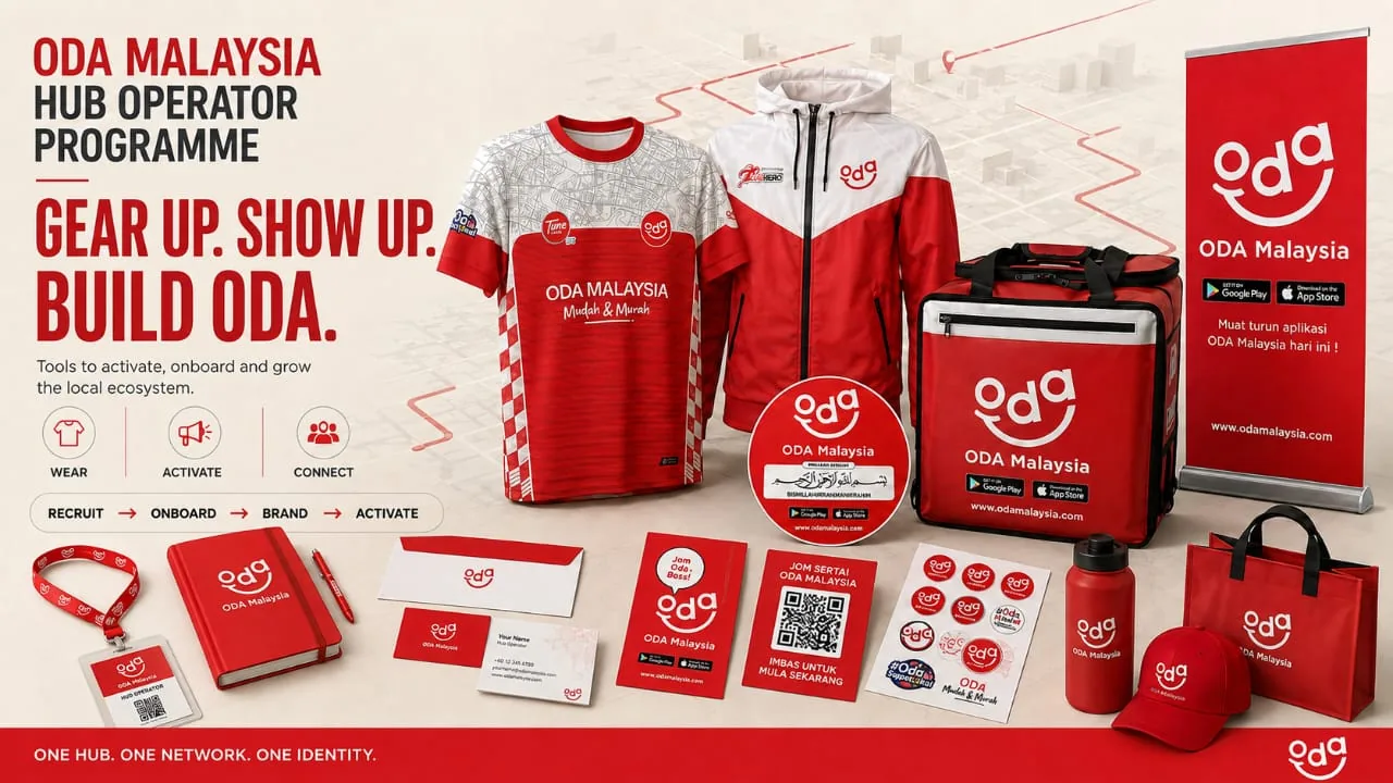 ODA Malaysia apparel, delivery bag, banner and marketing activation materials