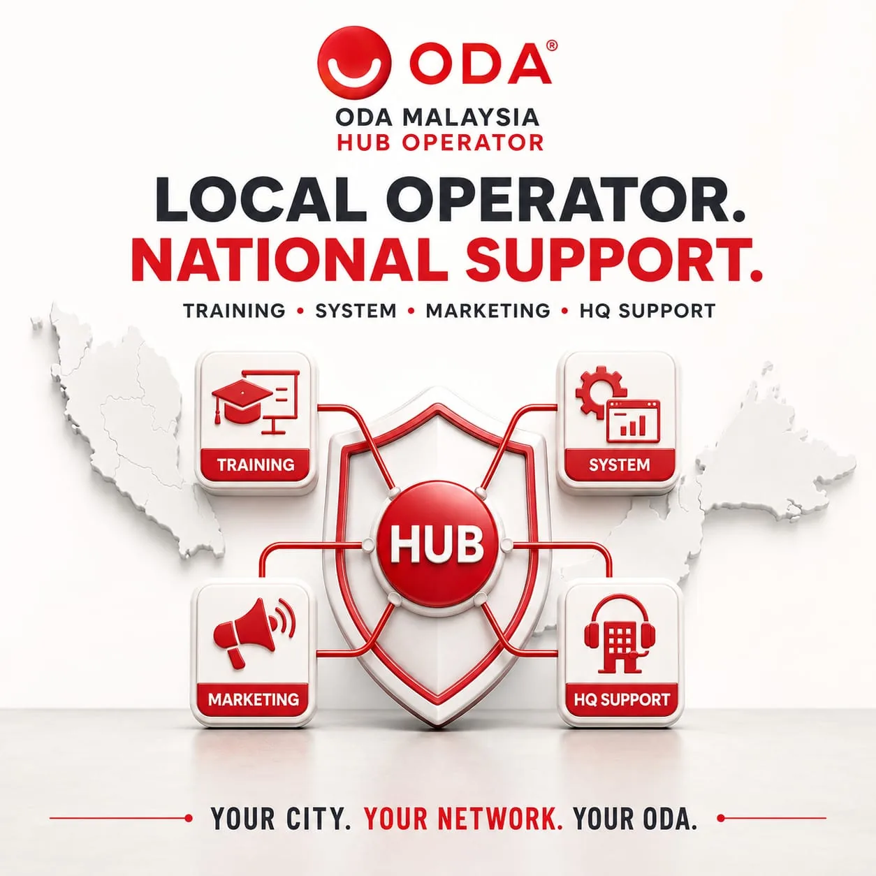 ODA Hub protected by training system marketing and HQ support