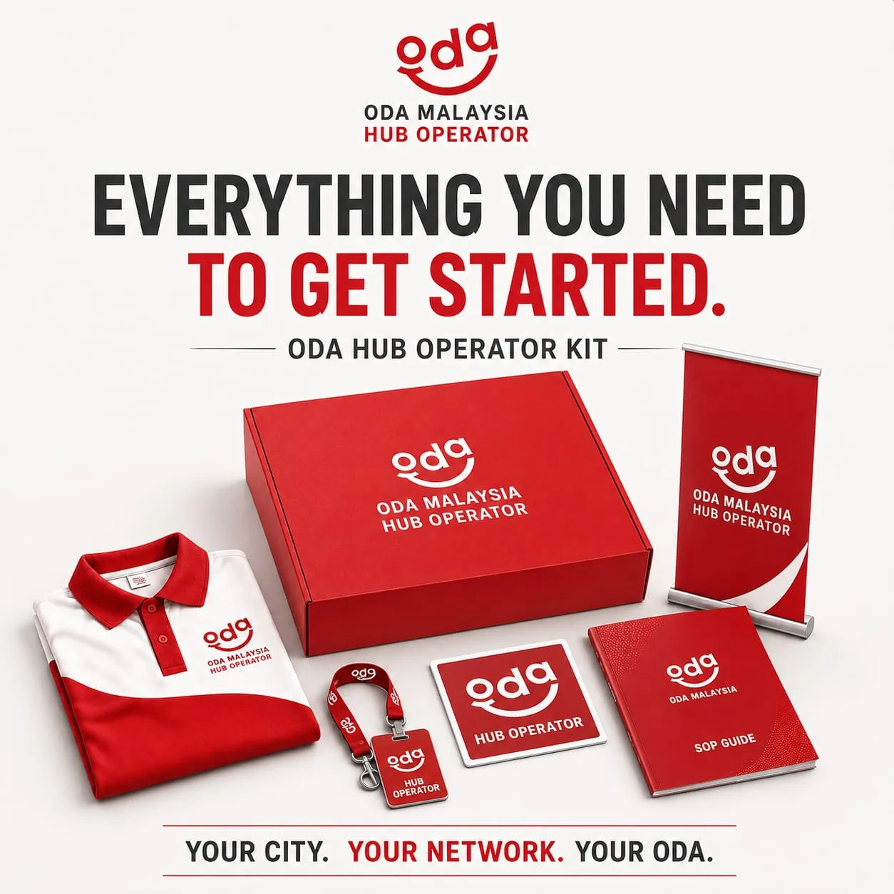 ODA Hub Operator starter kit with uniform, box, banner, lanyard and SOP guide
